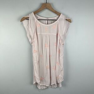 Hinge Light Pink Embroidered Floral Sleeveless Blouse S